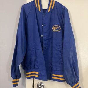 XL Bomber Jacket Men's Blue Elastic Upstream Tire/Mechanic Shop Windbreaker USA